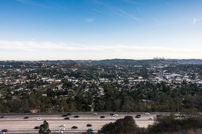 High angle view of town against sky