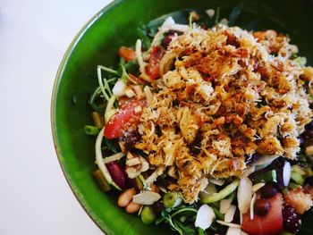 High angle view of meal served in bowl