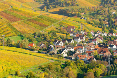 Germany, baden-wuerttemberg, stuttgart, aerial view of vineyards at rotenberg.