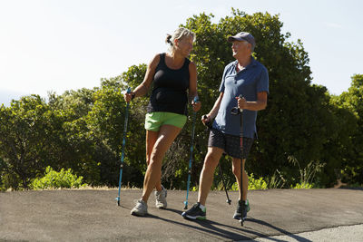 Couple nordic walking