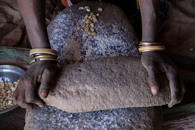 Close-up of hands working