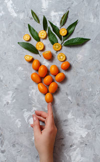 Directly above shot of hand holding orange