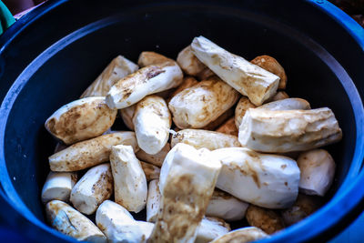 High angle view of raw cassava