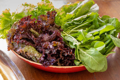 High angle view of chopped vegetables on table