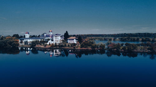 High angle view of buildings in water