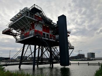 Low angle view of lifeguard hut against sky