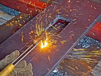 Close-up of rusty metal structure in factory