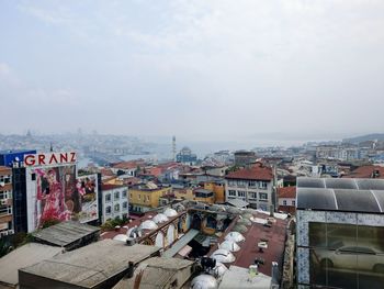 High angle shot of townscape against sky