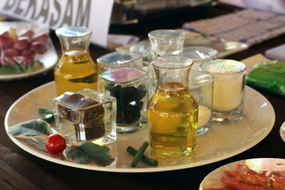 Close-up of beer in glass on table