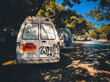 Graffiti on wall by road in city