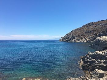 Scenic view of sea against clear blue sky