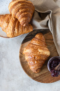 High angle view of breakfast on table