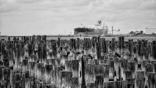 Panoramic shot of building by sea against sky