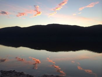 Scenic view of silhouette mountain against sky during sunset