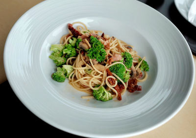 High angle view of food served in plate