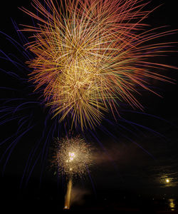 Low angle view of firework display at night