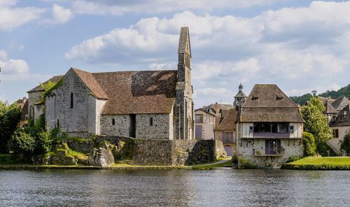 Historic village by river 