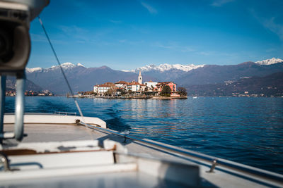 Borromee island on lake maggiore seen from the boat carrying tourists