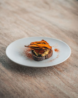 High angle view of food in plate on table