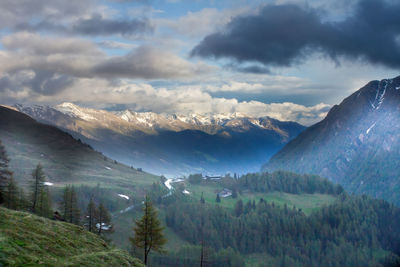 Scenic view of snowcapped mountains against sky