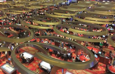 High angle view of people in casino