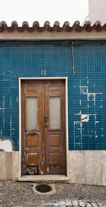 Closed door of building