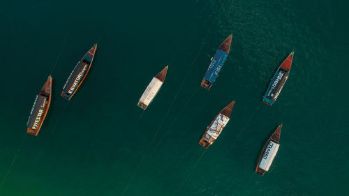 Aerial view of the boats and dhow, stone town in zanzibar