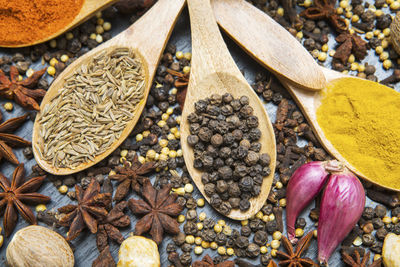 High angle view of food on dry leaves