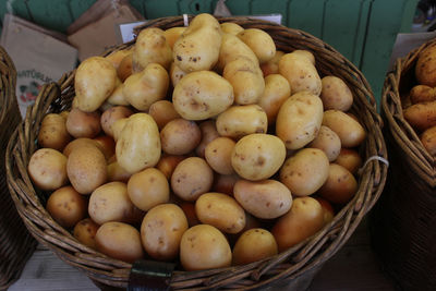 High angle view of vegetables in basket for sale