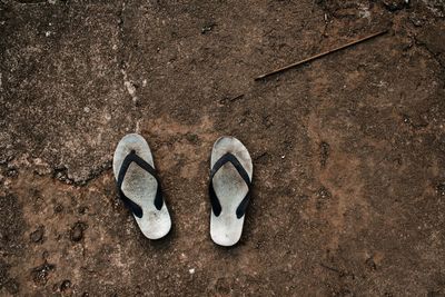 High angle view of shoes on rock