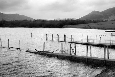 Calm lake against landscape