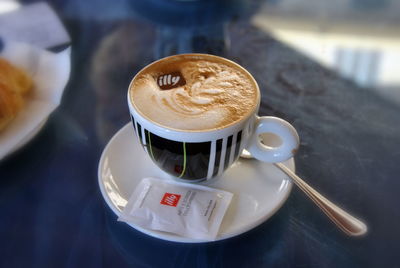 High angle view of coffee on table