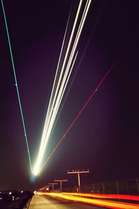 Light trails on road at night