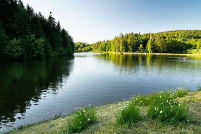 Scenic view of lake against clear sky