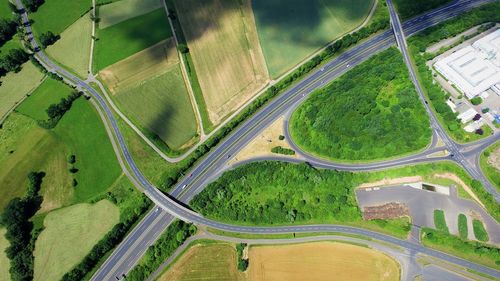 High angle view of highway in city