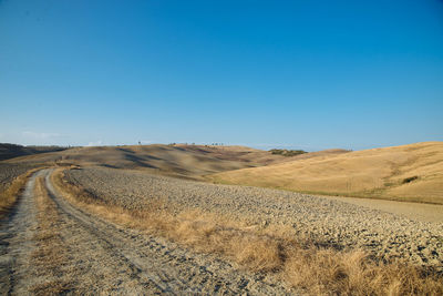 Scenic view of landscape against clear blue sky
