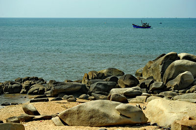 Scenic view of sea against clear sky