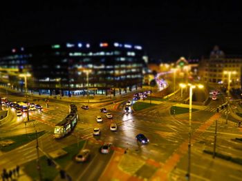 High angle view of illuminated city at night