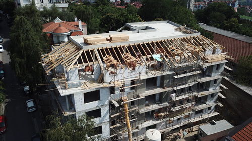 High angle view of buildings in city