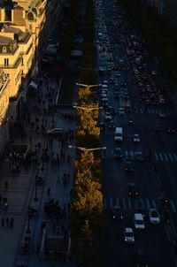 High angle view of street amidst buildings in city