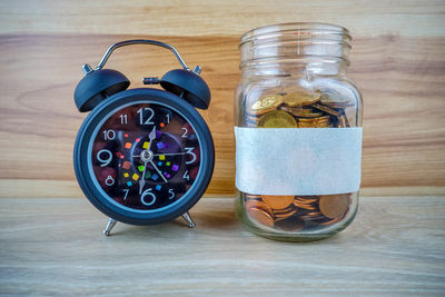 Close-up of glass jar on table