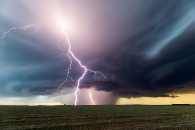 Massive cloud to ground lightning strikes from a supercell thunderstorm near sterling, colorado