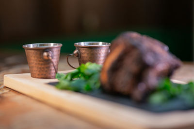 Close-up of food on table