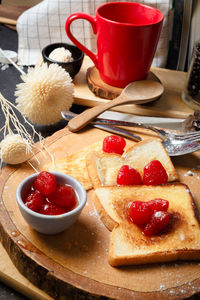 Close-up of breakfast on table