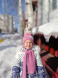 Portrait of girl in snow