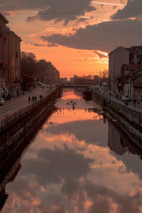 Reflection of sky in city during sunset