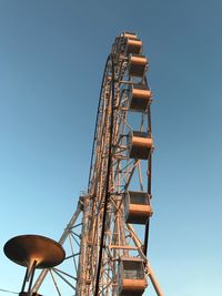 Low angle view of ferris wheel against clear blue sky