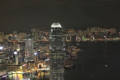 Illuminated cityscape against sky at night