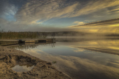 View of calm lake at sunset