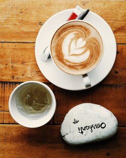 High angle view of coffee on table